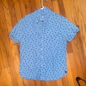 Denim & Flower Sky Blue Bird Pattern Shirt